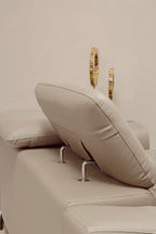 3 Seater Stone Leather Sofa with Adjustable Headrests | Padua
