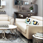 3 Seater Stone Leather Sofa with Adjustable Headrests | Padua