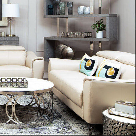 3 Seater Stone Leather Sofa with Adjustable Headrests | Padua