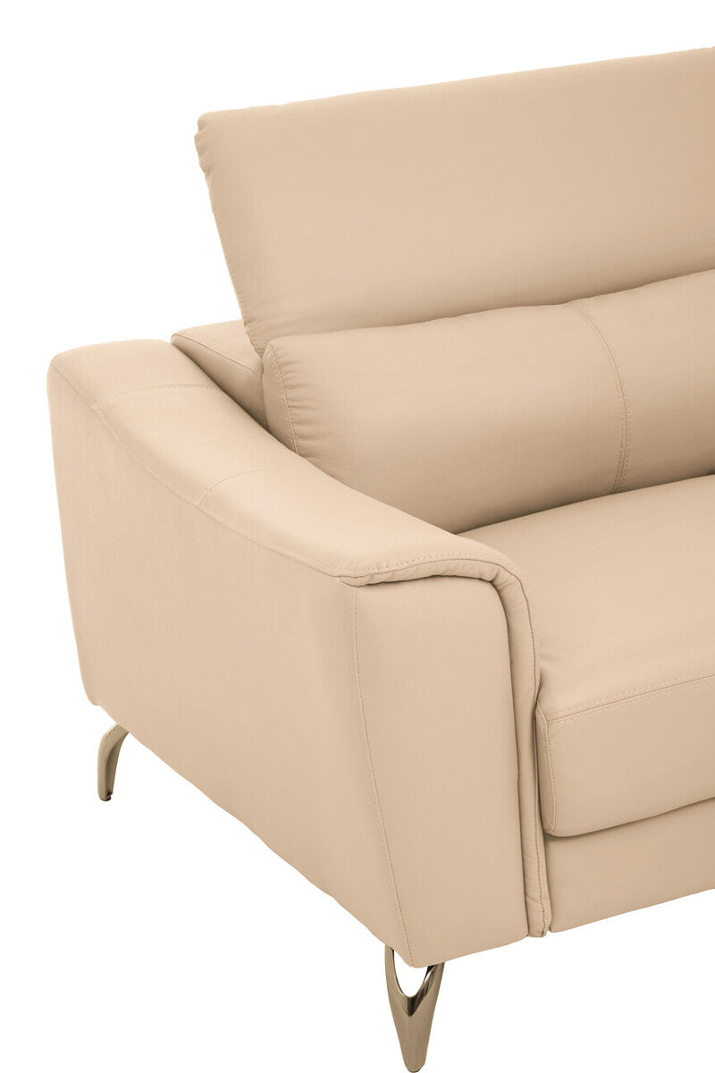 3 Seater Stone Leather Sofa with Adjustable Headrests | Padua