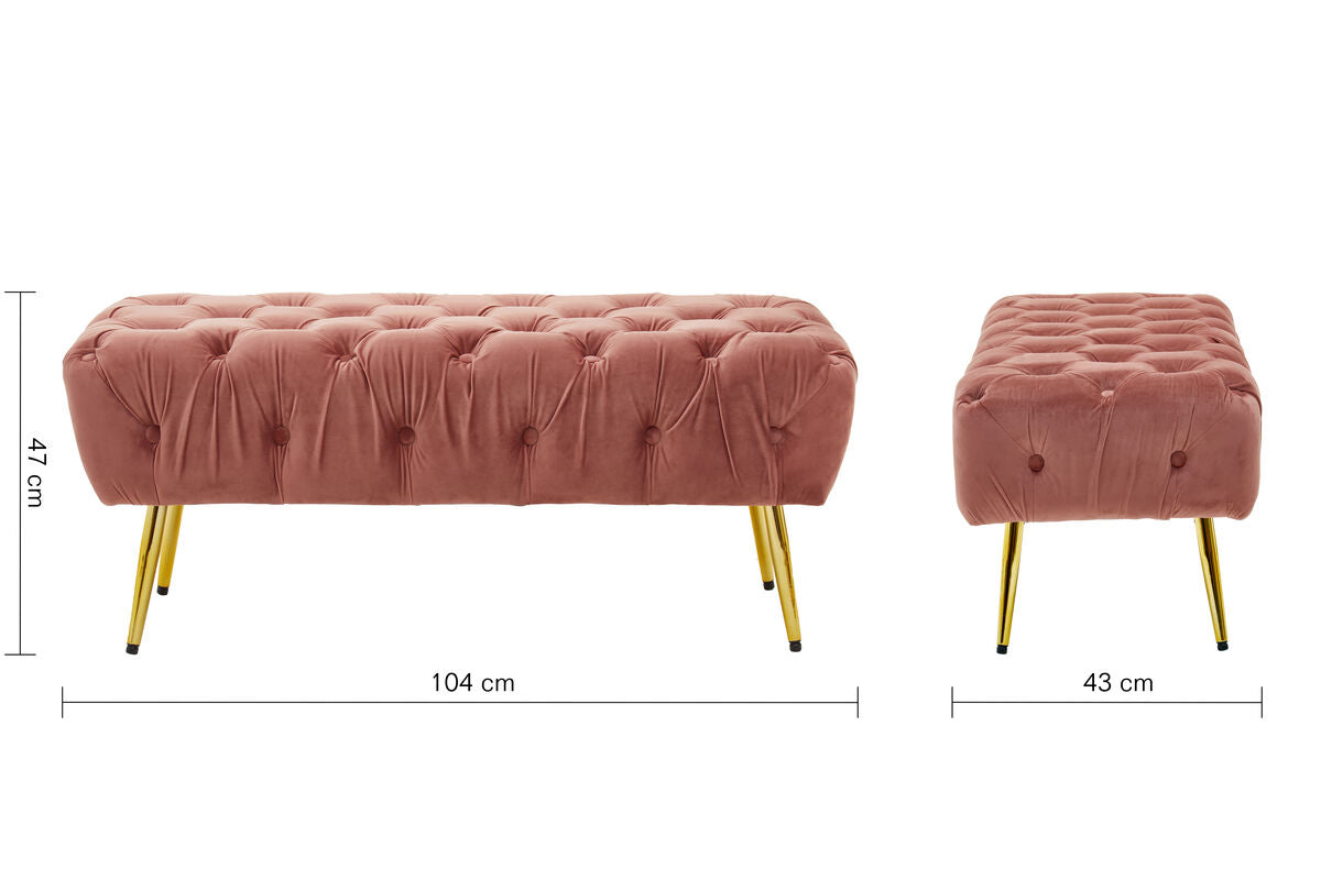 Dusty Pink Velvet Bench with Gold Legs | Tamra