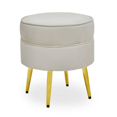 Round Cream Velvet Gold Leg Footstool | Tamra
