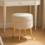 Round Cream Velvet Gold Leg Footstool | Tamra