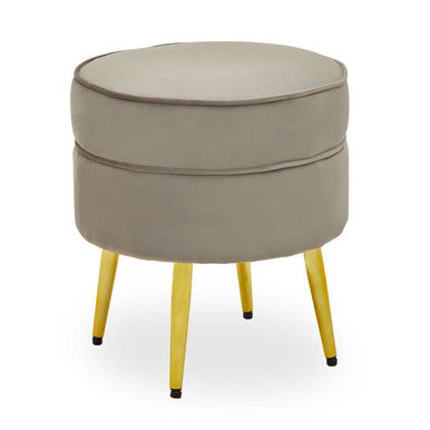 Round Mink Velvet Gold Leg Footstool | Tamra
