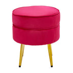 Round Bright Pink Velvet Gold Leg Footstool | Tamra