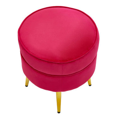 Round Bright Pink Velvet Gold Leg Footstool | Tamra