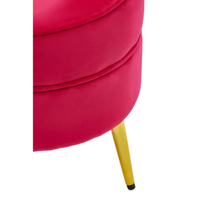 Round Bright Pink Velvet Gold Leg Footstool | Tamra