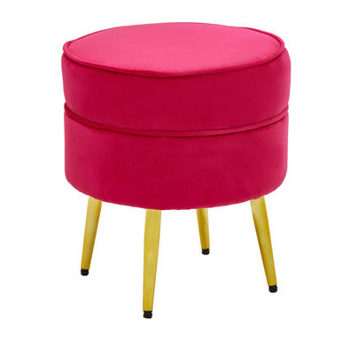 Round Bright Pink Velvet Gold Leg Footstool | Tamra