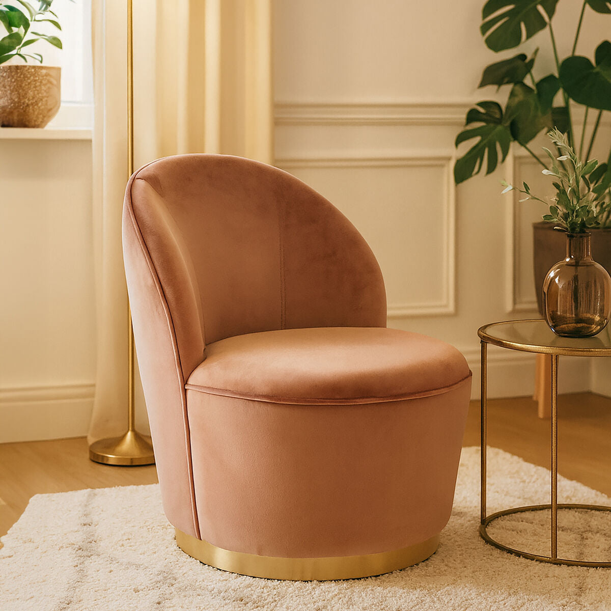 Dusty Pink Velvet Gold Base Chair | Tamra