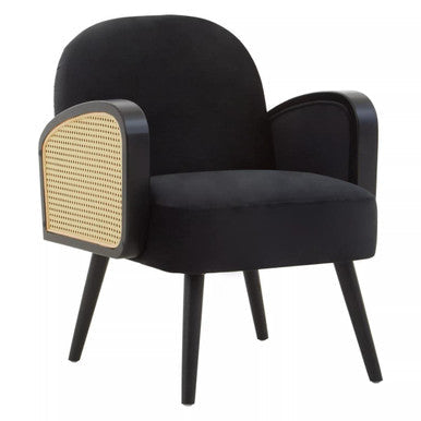 Black Velvet and Rattan Armchair | Hala
