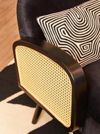 Black Velvet and Rattan Armchair | Hala