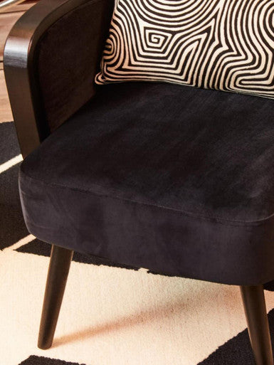 Black Velvet and Rattan Armchair | Hala