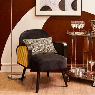 Black Velvet and Rattan Armchair | Hala