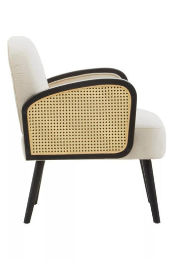 Hala Cream Velvet and Rattan Armchair