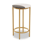 Round Side Table with 2 Tone Marble Top and Gold Finished Frame | Vizzini