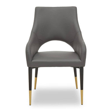 Grey Leather Effect Dining Chair with Gold Tip Legs | Gilden