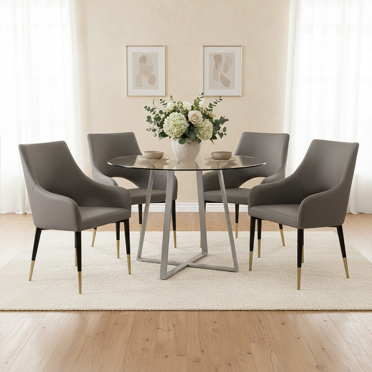 Grey Leather Effect Dining Chair with Gold Tip Legs | Gilden