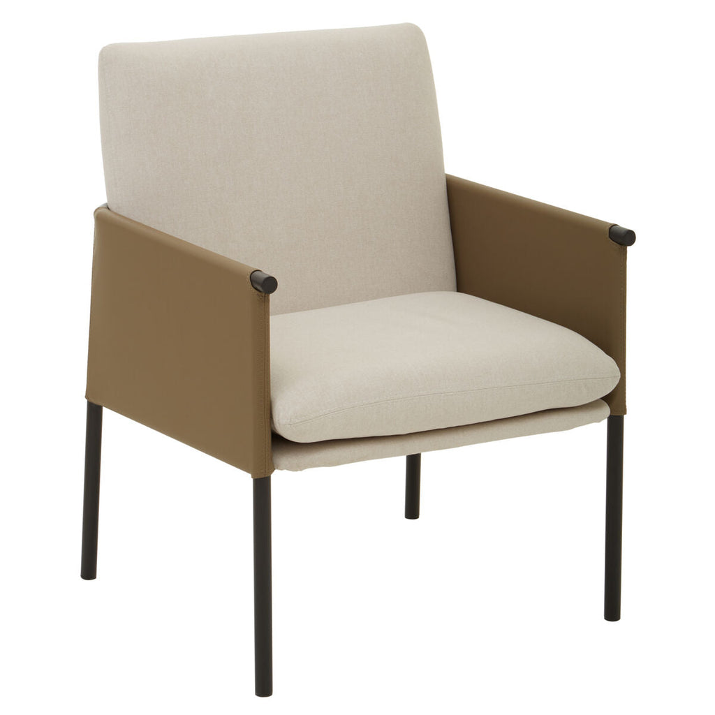 White Fabric and Brown Faux Leather Dining Chair | Gilden