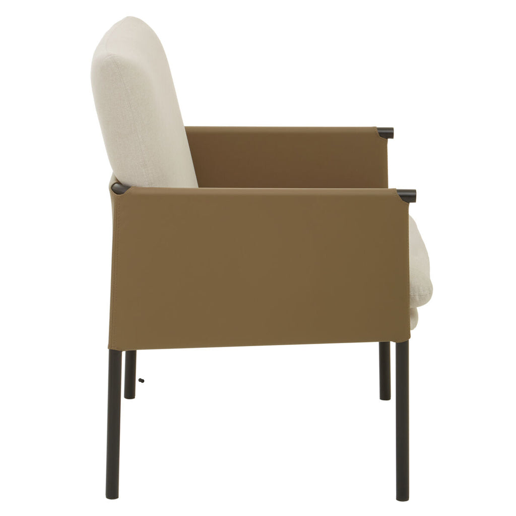 White Fabric and Brown Faux Leather Dining Chair | Gilden