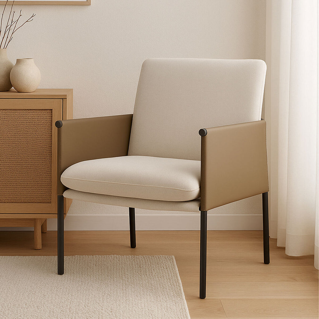 White Fabric and Brown Faux Leather Dining Chair | Gilden