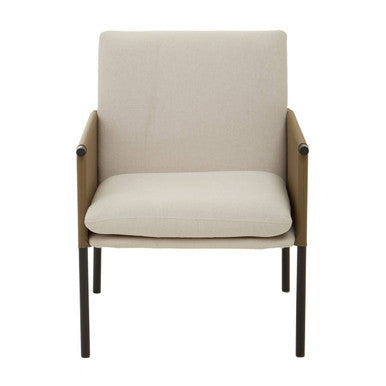 White Fabric and Brown Faux Leather Dining Chair | Gilden