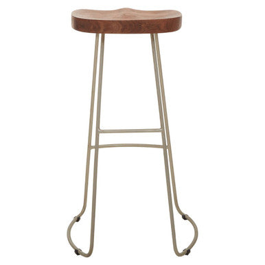 Acacia Wood and Antique Silver Bar Stool | Nandri