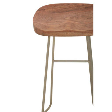 Acacia Wood and Antique Silver Bar Stool | Nandri