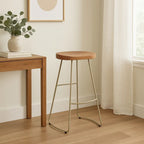 Acacia Wood and Antique Silver Bar Stool | Nandri