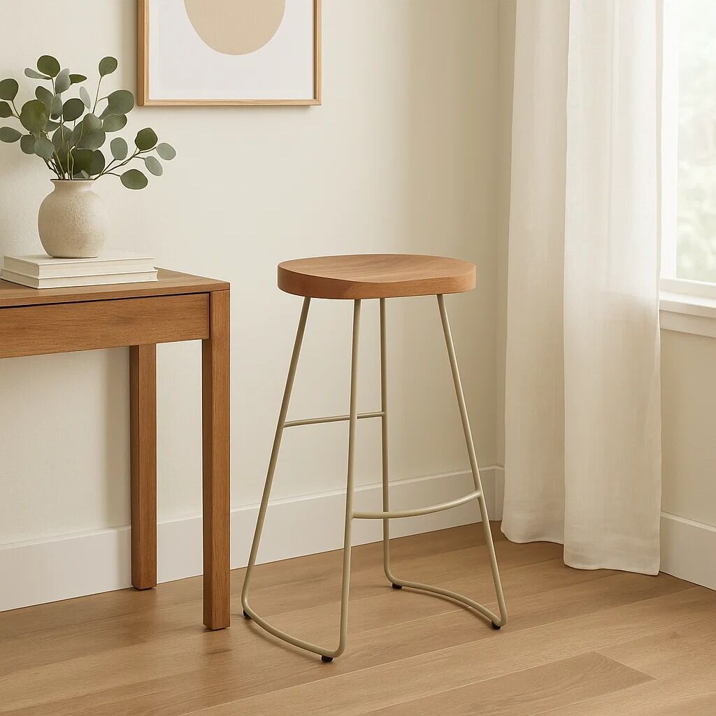 Acacia Wood and Antique Silver Bar Stool | Nandri