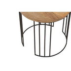 Set of 2 Natural Mango Wood Round Side Tables with Black Metallic Drum Shaped Open Frame | Nandri