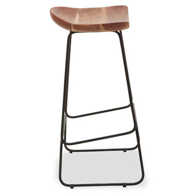 Acacia Wood and Black Frame Bar Stool | Nandri