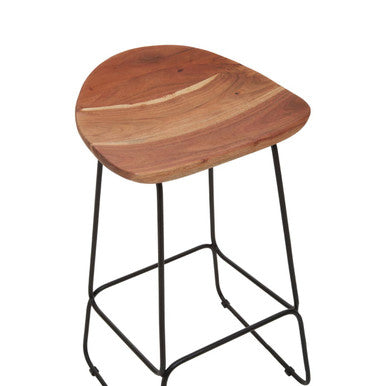 Acacia Wood and Black Frame Bar Stool | Nandri