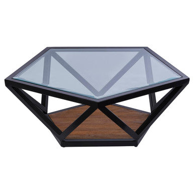 Black Hexagon Metal Frame Coffee Table with Glass Top | Cibo