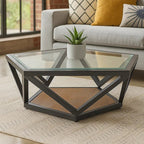 Black Hexagon Metal Frame Coffee Table with Glass Top | Cibo