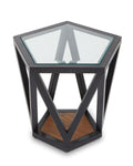 Black Geometric Metal Frame Hexagon Side Table with Tempered Glass Top and Wood Effect Base Inside | Cibo