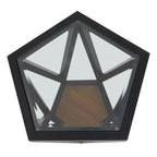 Black Geometric Metal Frame Hexagon Side Table with Tempered Glass Top and Wood Effect Base Inside | Cibo