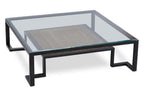 Black Wooden Frame and Glass Top Coffee Table with Shelf | Cibo