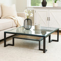Black Wooden Frame and Glass Top Coffee Table with Shelf | Cibo