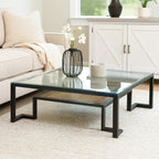 Black Wooden Frame and Glass Top Coffee Table with Shelf | Cibo