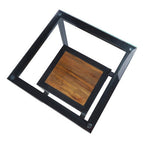 Clear Glass Top Side Table with Lower Wood Shelf and Black Metal Frame, Cibo
