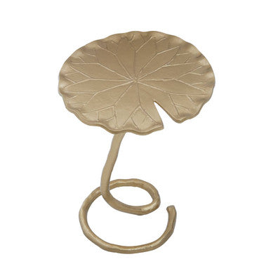 Handcrafted Floral Round Side Table with Warm Gold Finish | Inventivo