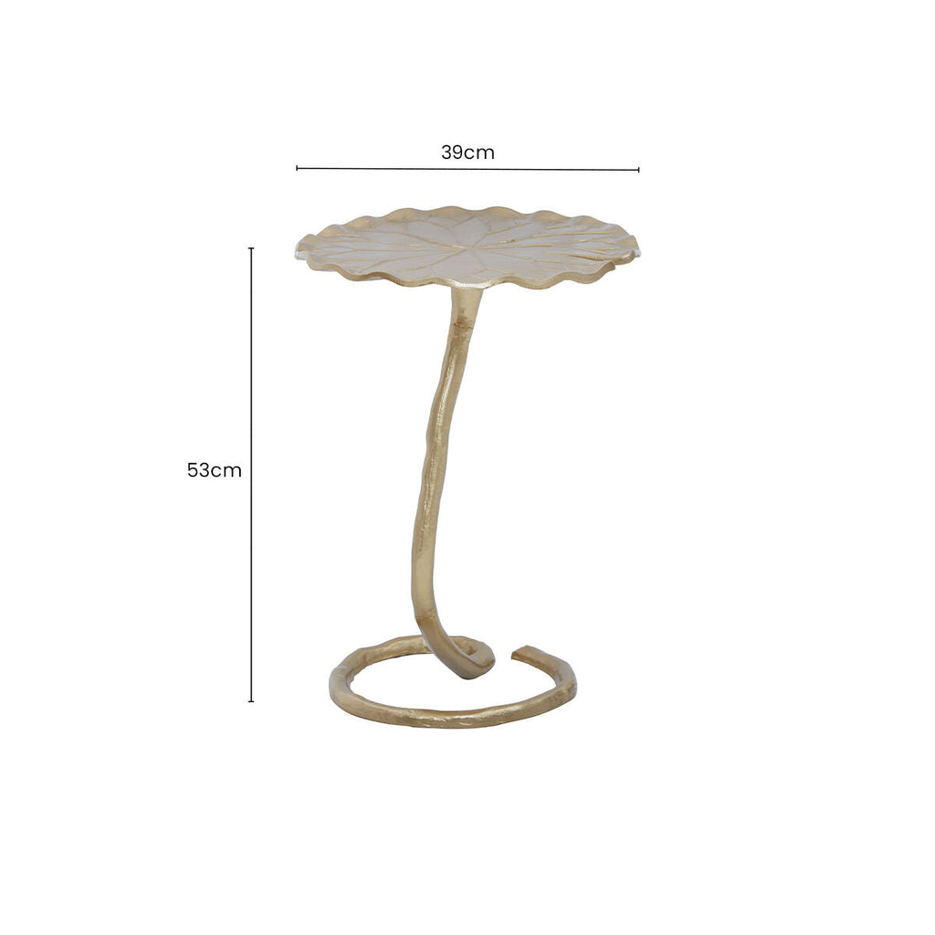 Handcrafted Floral Round Side Table with Warm Gold Finish | Inventivo