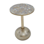 Geometric Mosaic Top Gold Finish Side Table with Slim Column and Round Base | Inventivo