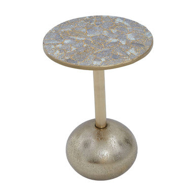 Geometric Mosaic Top Gold Finish Side Table with Slim Column and Round Base | Inventivo