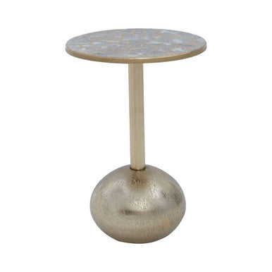 Geometric Mosaic Top Gold Finish Side Table with Slim Column and Round Base | Inventivo
