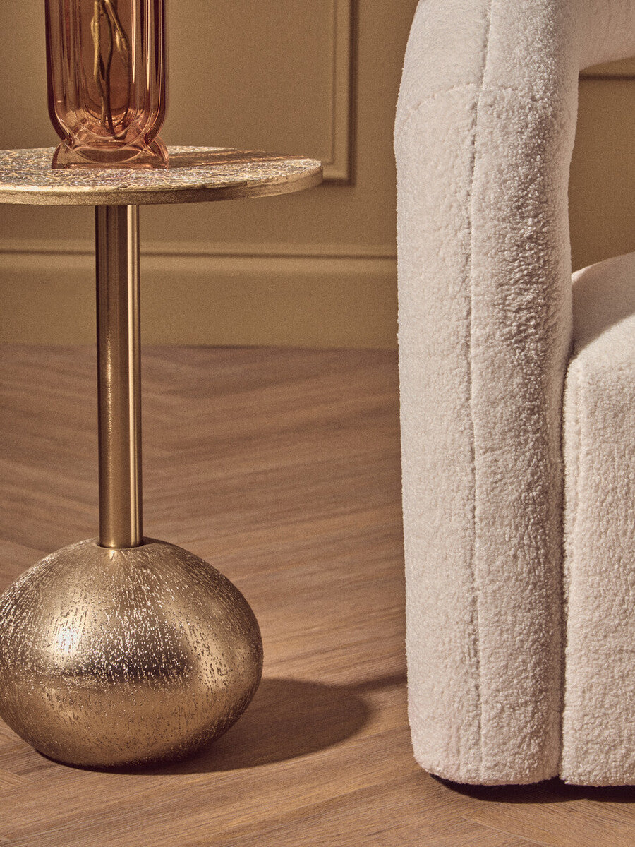 Geometric Mosaic Top Gold Finish Side Table with Slim Column and Round Base | Inventivo