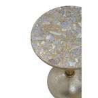 Geometric Mosaic Top Gold Finish Side Table with Slim Column and Round Base | Inventivo