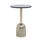 Geometric Mosaic Accent Side Table with Slim Gold Cylindrical Pedestal Base | Inventivo