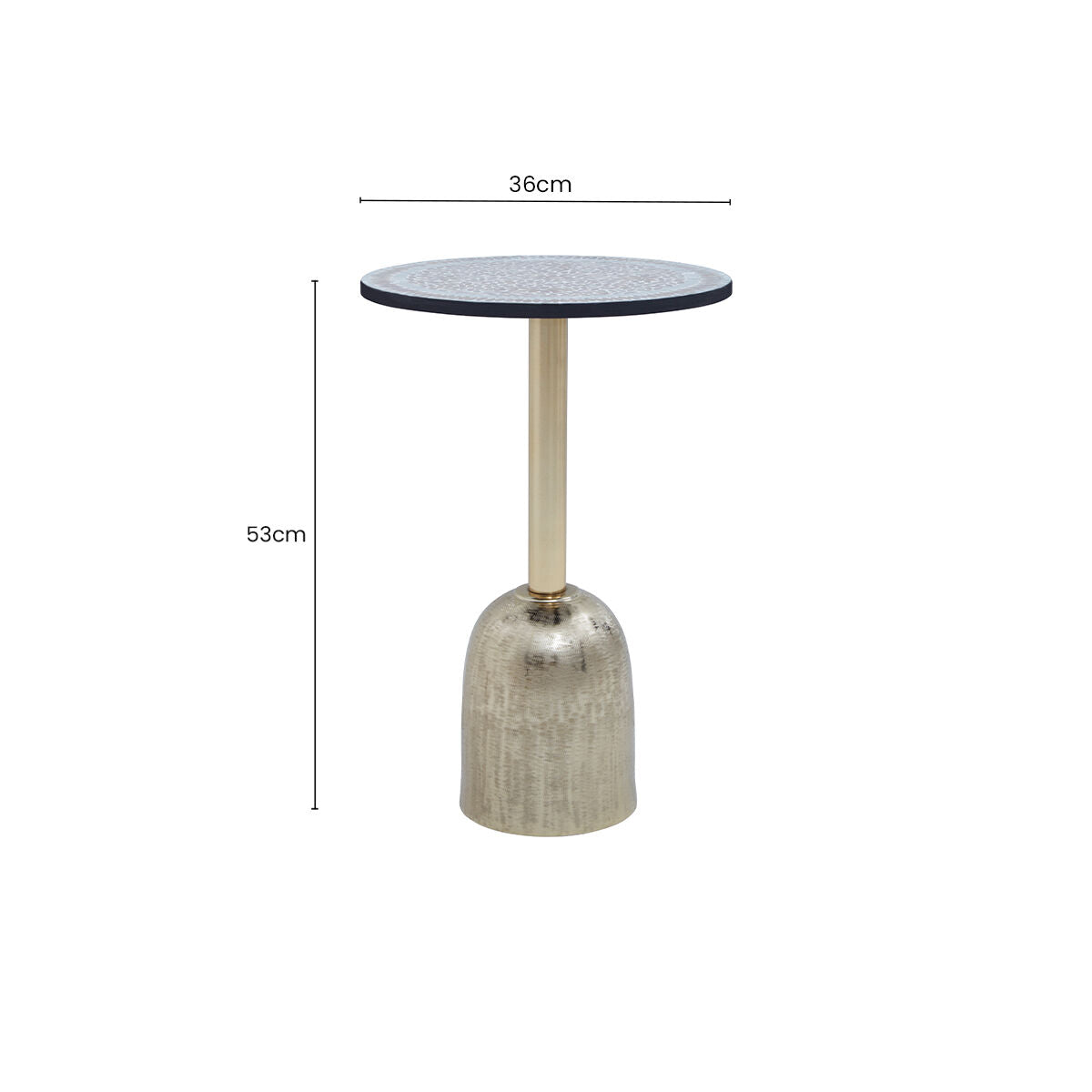 Geometric Mosaic Accent Side Table with Slim Gold Cylindrical Pedestal Base | Inventivo