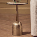 Geometric Mosaic Accent Side Table with Slim Gold Cylindrical Pedestal Base | Inventivo